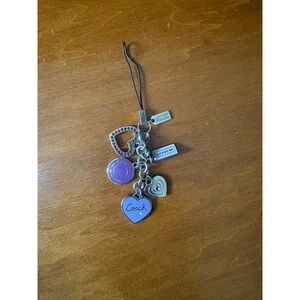 Coach Purple Silver Heart Multi Charm Phone Strap Lanyard Bag Charm Accessory